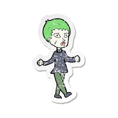 retro distressed sticker of a cartoon halloween zombie woman