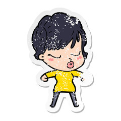 distressed sticker of a cartoon woman with eyes shut