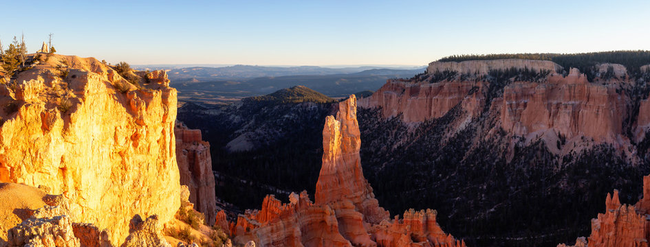 Beautiful Panoramic View of an American landscape during a sunny sunset. Taken in Bryce Canyon National Park, Utah, United States of America. © edb3_16