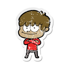 distressed sticker of a happy cartoon man