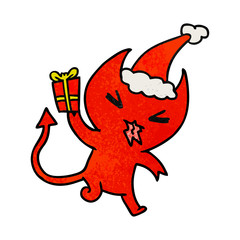 christmas textured cartoon of kawaii devil