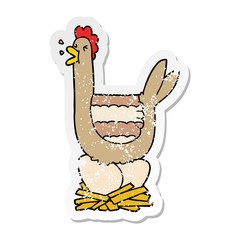 distressed sticker of a cartoon hen sitting on nest