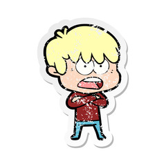 Fototapeta premium distressed sticker of a worried cartoon boy