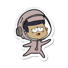 sticker of a cartoon tired astronaut