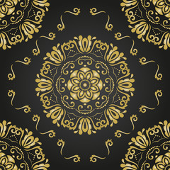 Orient vector classic pattern. Seamless abstract background with vintage elements. Orient black and golden background. Ornament for wallpaper and packaging