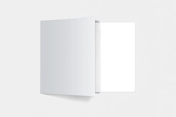 Blank white reinforced A4 single Pocket Folder catalog on soft grey background for Mock up. 3D rendering.