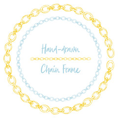 Hand-drawn chain frame in vintage engraving art style isolated on white background. For decoration design, border, web banner.