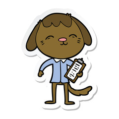 sticker of a happy cartoon office worker dog