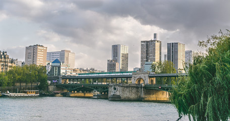 Apartment buildings next to the river Seine in Paris, France