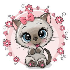 Greeting card Cute Kitten with flowers