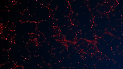 Abstract digital background with cybernetic particles. geometric background with triangular cells. Bright red digital illustrations with polygons on dark background. Plexus connected lines motion