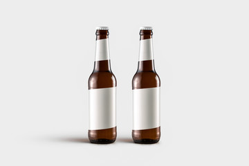 Beer Bottles Mock-Up isolated on soft gray background. Blank label.High resolution photo.