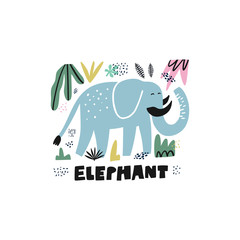Cute elephant hand drawn vector illustration