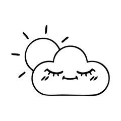line drawing cartoon storm cloud and sun