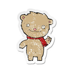 retro distressed sticker of a cartoon cute teddy bear