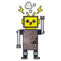 retro grunge texture cartoon robot
