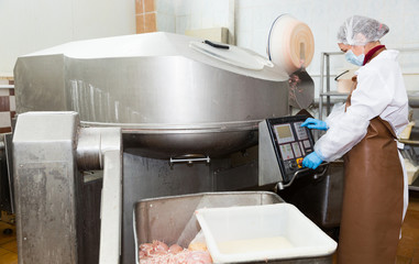 Female operating meat bowl chopper