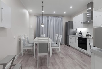 Naklejka na ściany i meble Interior. Kitchen modern, white, gray, beige color