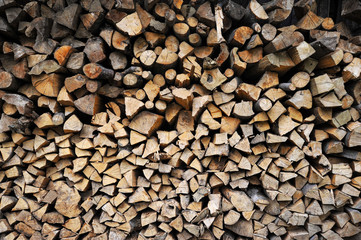 wall of stacked firewood