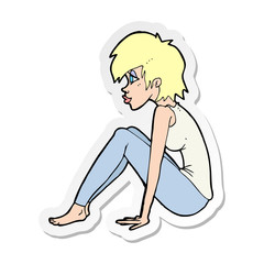 sticker of a cartoon woman sitting