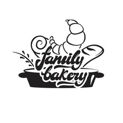 Family bakery logo emblem in lettering style with baked products. vector