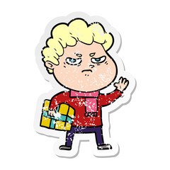 distressed sticker of a cartoon angry man