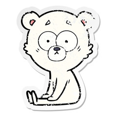 distressed sticker of a nervous polar bear cartoon