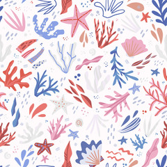 Underwater life hand drawn seamless pattern