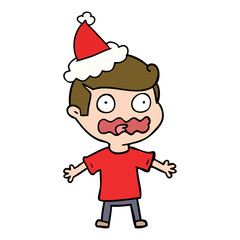 Fototapeta premium line drawing of a man totally stressed out wearing santa hat