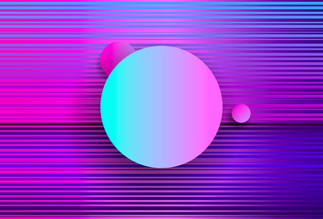 Futuristic Abstract geometry with Pink Circles and waves .Cyberpunk. Synthwave style. Vaporwave. Retrowave. Vector Holographic effect.
