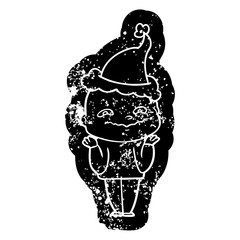cartoon distressed icon of a creepy guy wearing santa hat