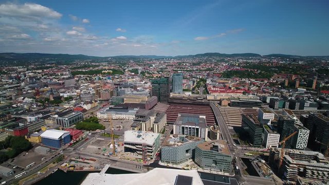 Aerial Norway Oslo June 2018 Sunny Day 15mm Wide Angle 4K Inspire 2 Prores  Aerial video of downtown Oslo in Norway on a beautiful sunny day with a wide angle lens.