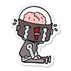 sticker of a cartoon crying robot