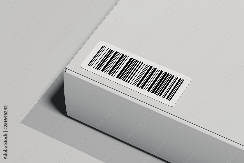 Poster bar code on white box isolated on light background. 3d rendering.