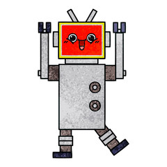 retro grunge texture cartoon happy robot
