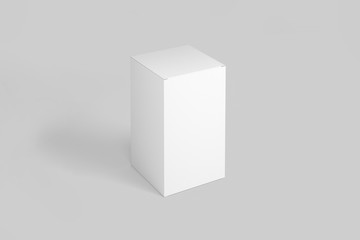 Realistic White Blank Cardboard Box isolated on white background. Mock-up to easy change colors. Ready for your design. 3D rendering.