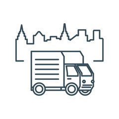 delivery service truck with cityscape
