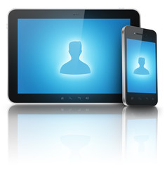 Person icon on tablet and phone screens