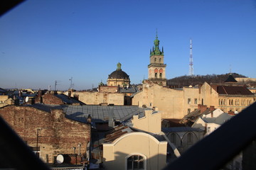 Lviv / Ukraine - 01.01.2019: Lviv rooftops  a view from House of Legend