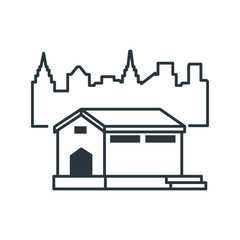 warehouse building with cityscape