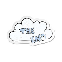 retro distressed sticker of a cartoon The End symbol
