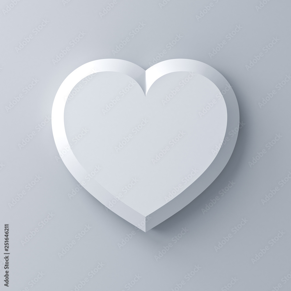 Poster blank white heart with shadow isolated on white wall background 3d rendering