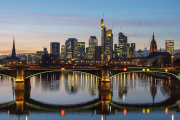 Fototapeta na wymiar Stunning sunset view of financial skyline in Frankfurt