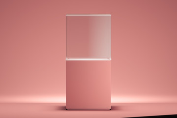 Modern Showcase with empty space on pedestal on pink background. 3d rendering.