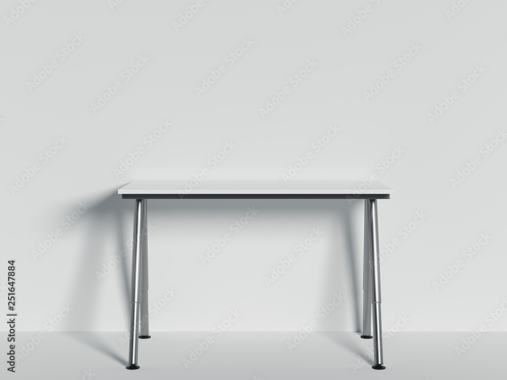 Poster white table as modern showcase with empty space on pedestal. 3d rendering.