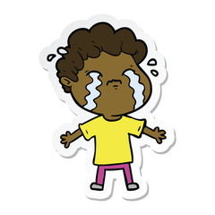 sticker of a cartoon man crying