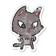distressed sticker of a confused cartoon cat