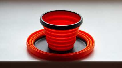 folding orange silicone mug and bowl