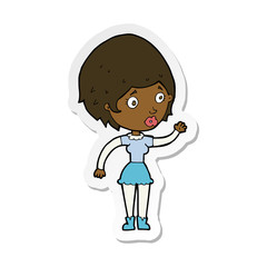 sticker of a cartoon woman waving