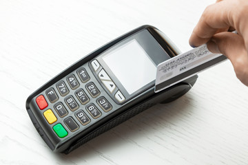 POS terminal, Payment Machine with credit card on white background